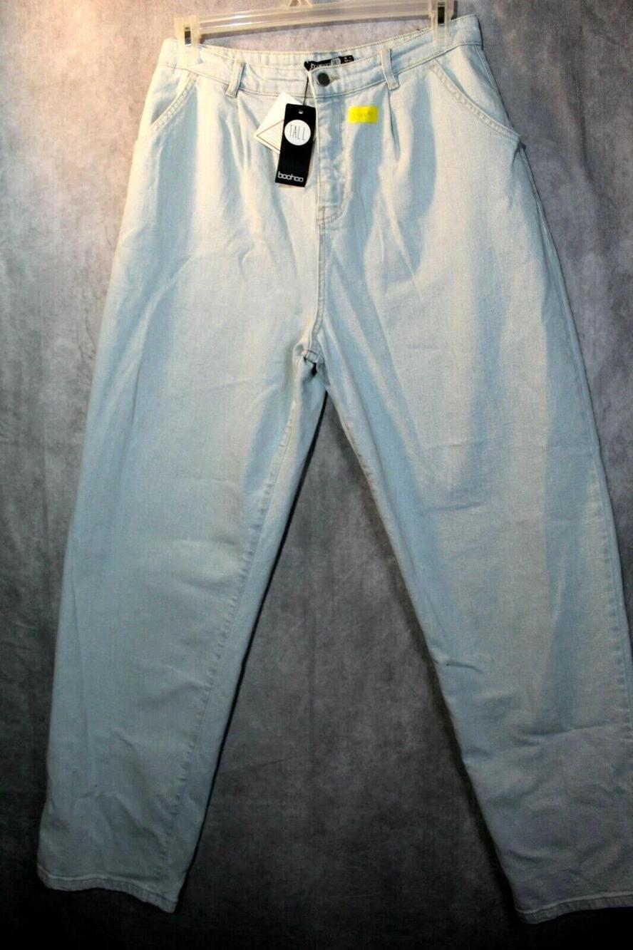Boohoo Tall Jeans Womens 14 Blue Turn Cuff Boyfriend High Rise Denim Mid Wash